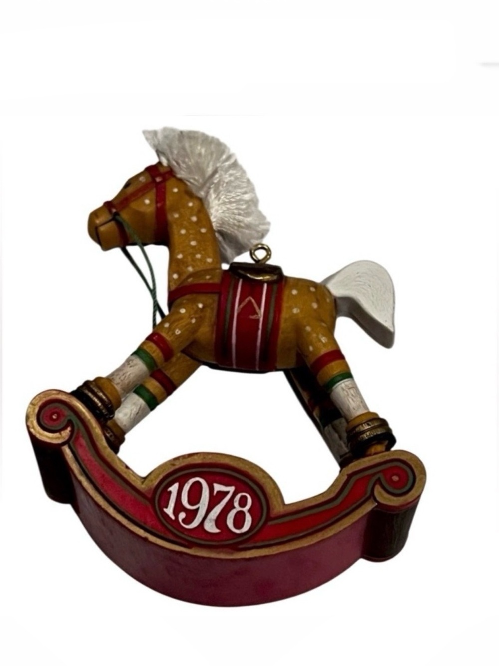 Vintage Wooden Carved Rocking Horse Ornament 1978